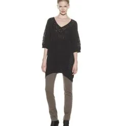 Catherine Malandrino Women's Mixed Pointelle V-Neck Tunic (Noir)